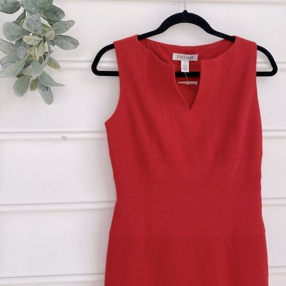 New Kay Unger Sleeveless Split Neck Wool Dress‎ size 6 Coral - Picture 2 of 12